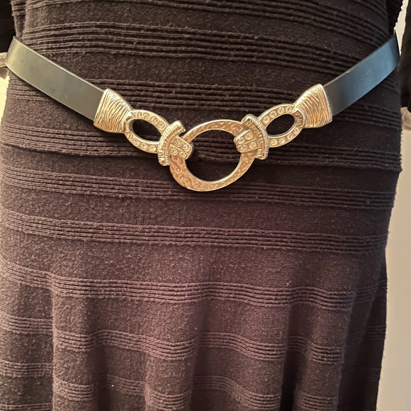 Chicos Black Leather Belt with Silver Sparkly Hardware size ML. - Picture 3 of 8